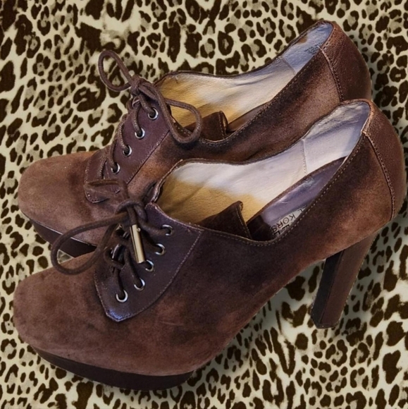 Michael by Michael Kors brown lace up style suede heels size 7.5 - Picture 2 of 4